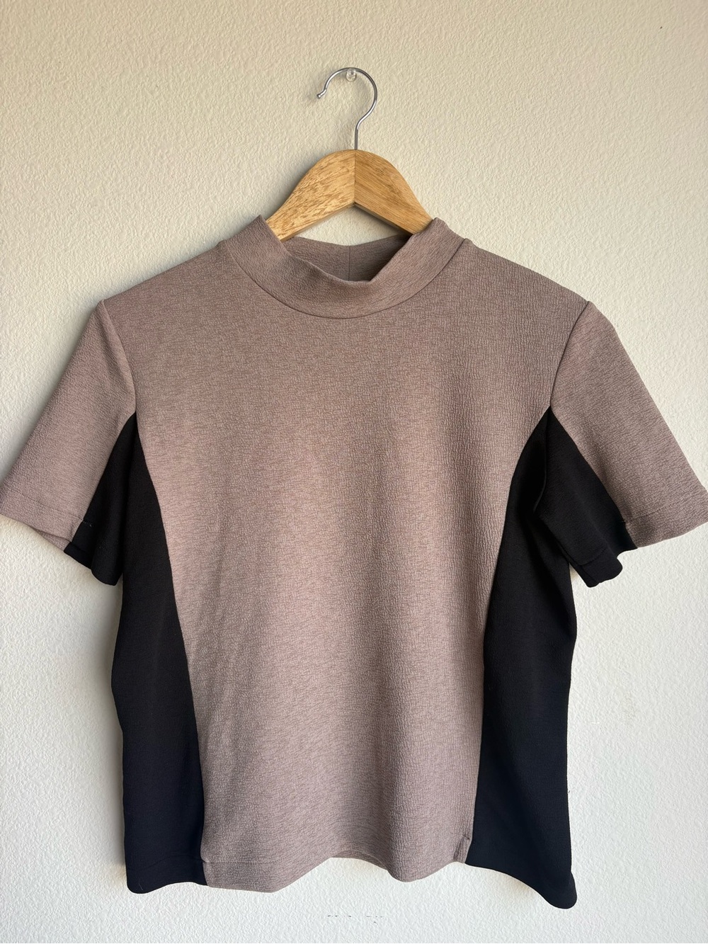Zara Two-Tone Short Sleeve Shirt - Taupe & Black